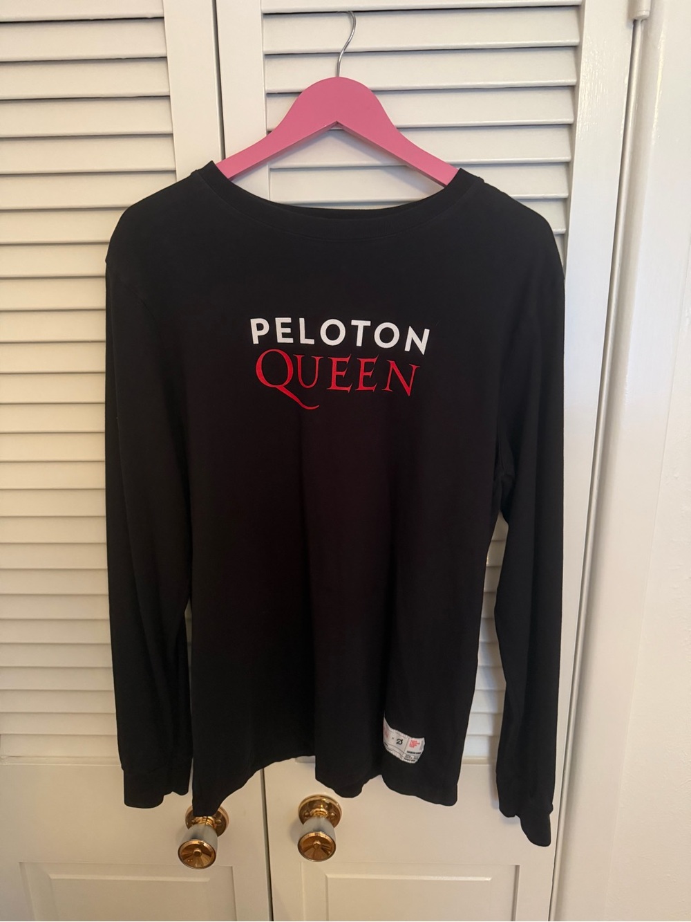 Peloton Black Long-Sleeve Sweater with Red & White "Queen" Script